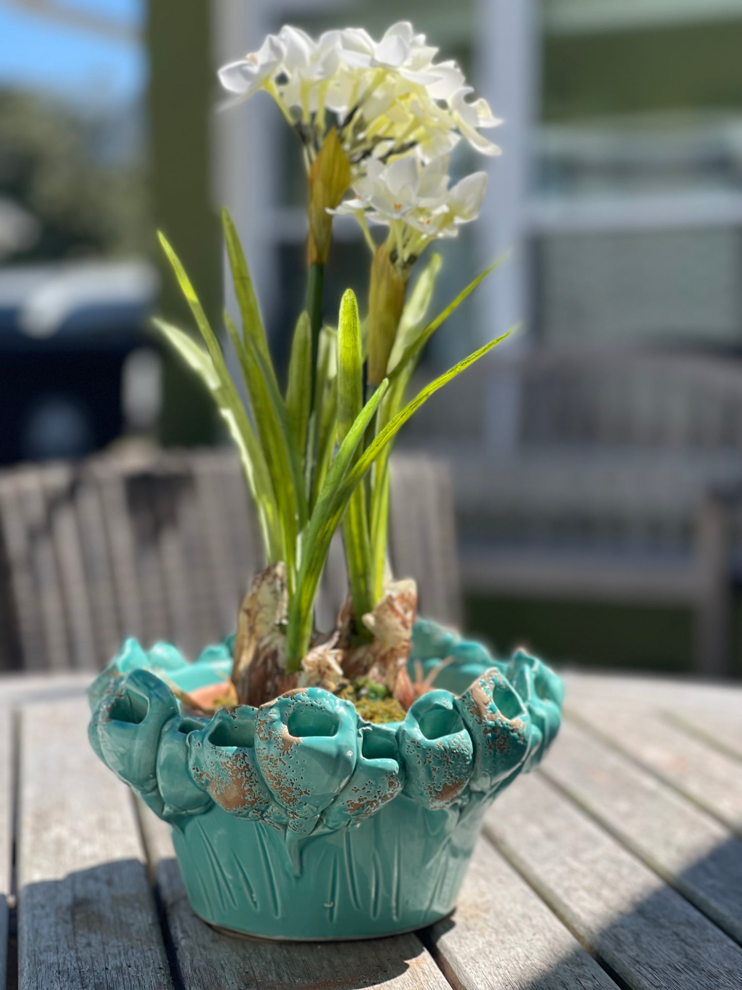 Les Fleur Seafoam Bowl, Flowers - Clements Fine Rugs