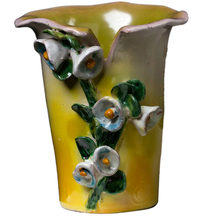 Vase, Sm White W/ Blue Bells - Clements Fine Rugs