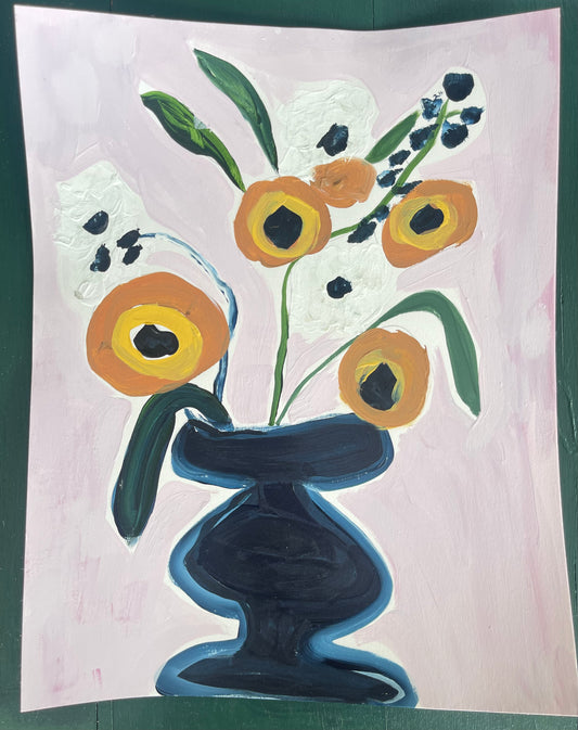 Blue Potted Flowers - Clements Fine Rugs 