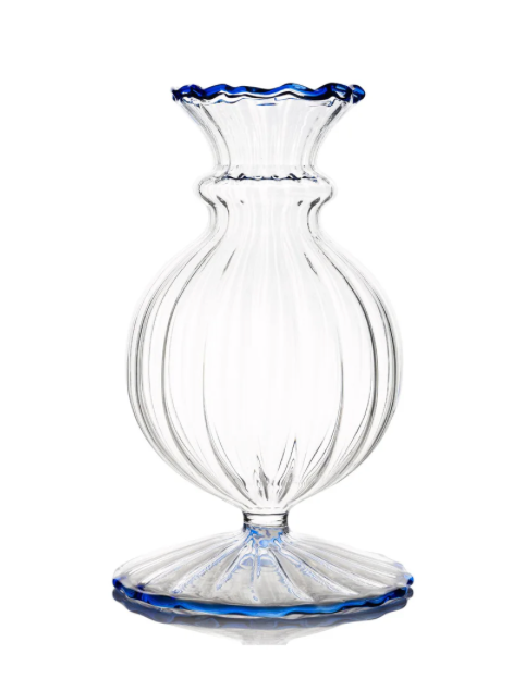 Miss Annie Bud Vase, Blue Trim - Clements Fine Rugs 