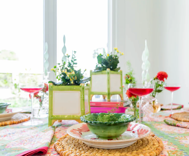 Bamboo Cachepot, Green/Gold, Small - Clements Fine Rugs 