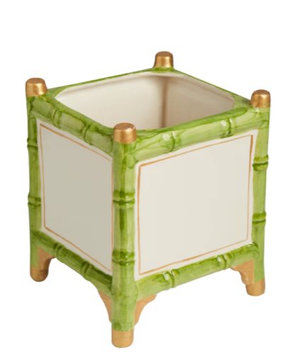 Bamboo Cachepot, Green/Gold, Large - Clements Fine Rugs 