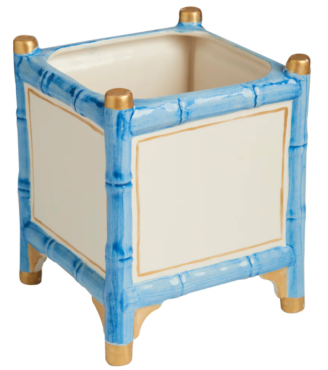 Bamboo Cachepot, Blue/Gold, Large - Clements Fine Rugs 