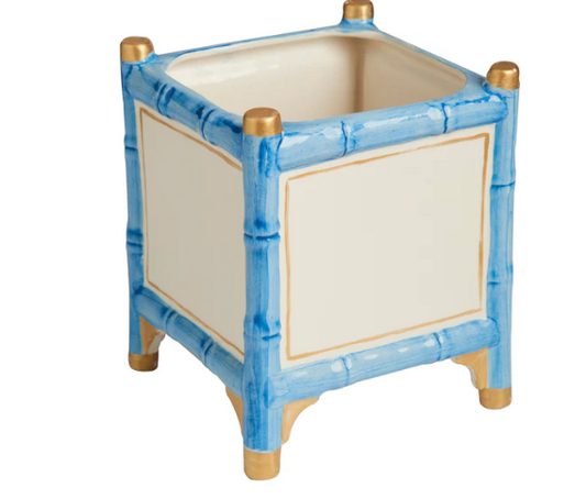 Bamboo Cachepot, Blue/Gold, Small - Clements Fine Rugs 