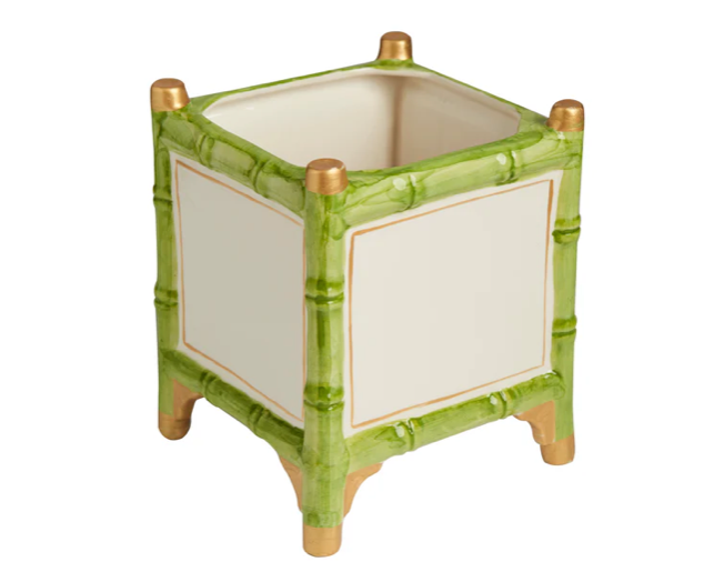 Bamboo Cachepot, Green/Gold, Small - Clements Fine Rugs 
